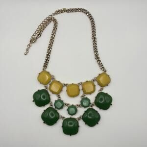 Vintage Chunky Green Yellow Statement Necklace Gold Tone